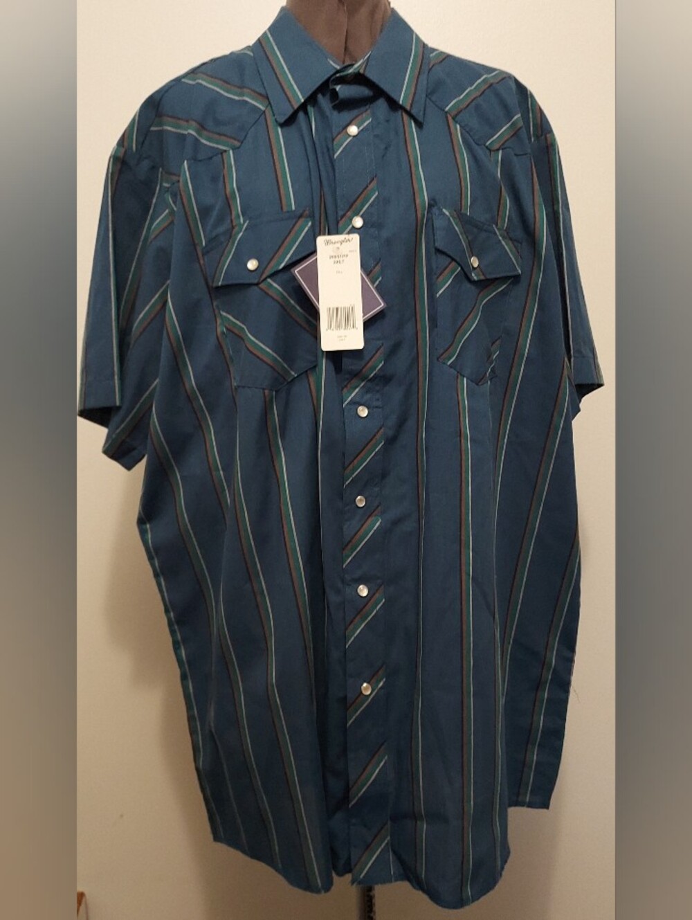 Wrangler Teal Striped Short-Sleeve Western Shirt
